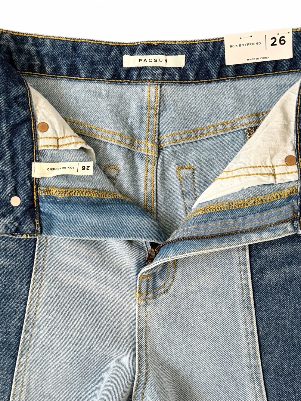 PacSun Two Tone 90s Boyfriend Straight Jeans Colorblock NWT 26 - Picture 7 of 12